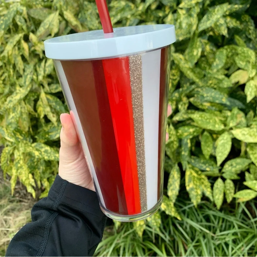 Starbucks Red White Gold Striped Cold Cup Tumbler Collectible Christmas/Holiday